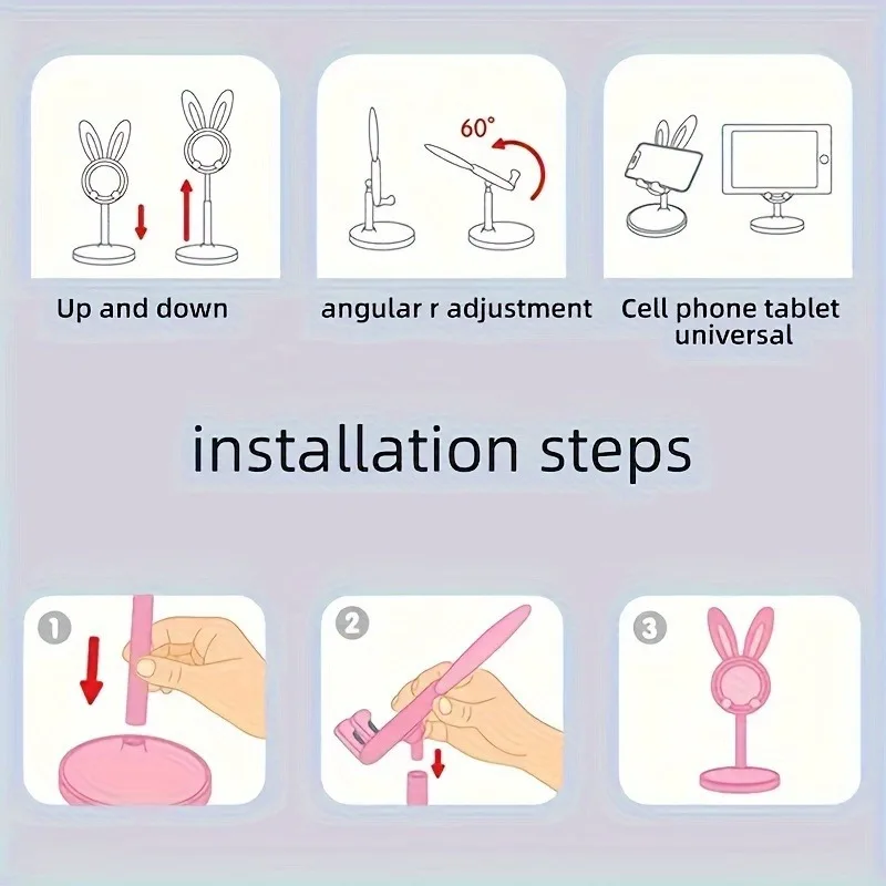 Desk Phone Holder Desktop Cell Phone Stand For iPhone 15 14 Samsung Smartphone Adjustable Lovely Rabbit Cartoon Table Support