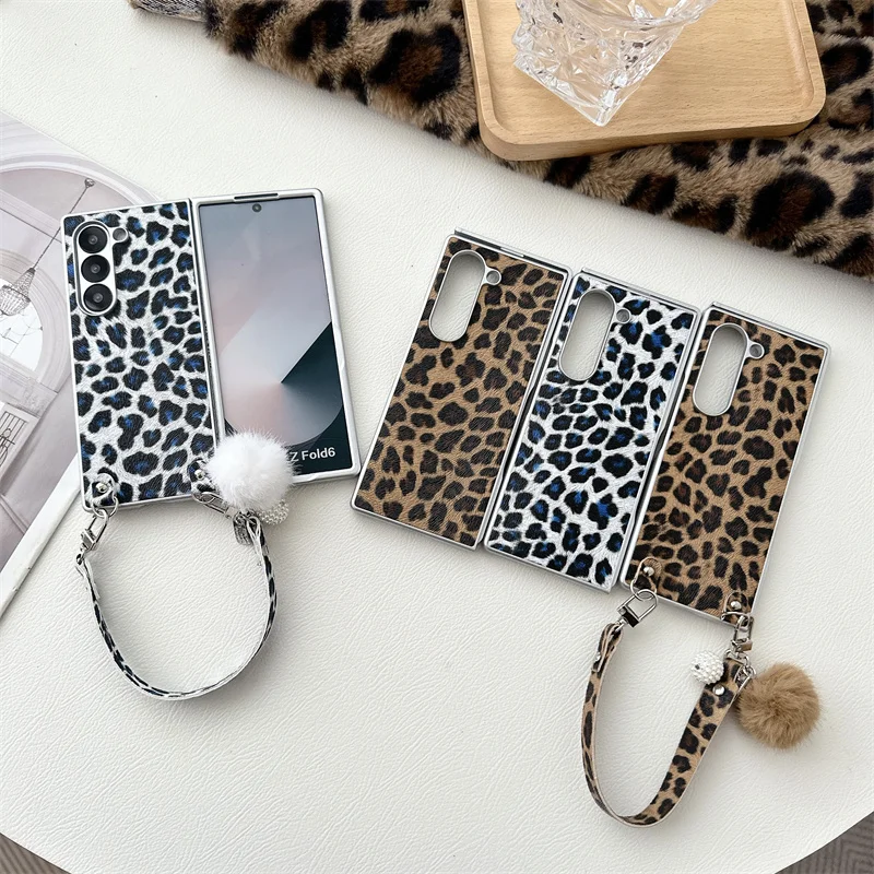Fashion Leopard Print Folding Phone Case with Chain - Hard PC Cover
