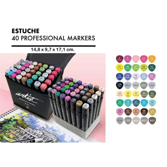 60 Colors PROFESSIONAL MARKERS Ink Alcohol base Double-Tipped Felt MARKERS  with Beveled Tip for Drawing, Calligraphy, lettering and Fine Tip for Art  Drawing