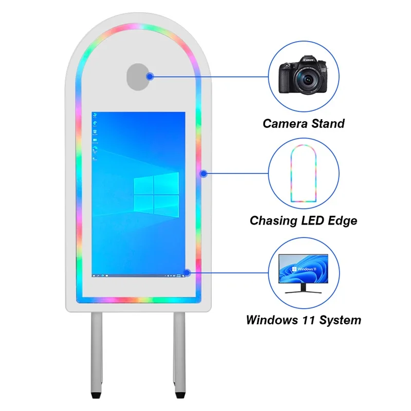 Archway Four-legged Portable Magic Mirror Photo Booth, 32 Inch Touch Screen Camera Booth with LED Frame and Flying Box, Selfie B A4112936da518470ebd5755297063b156v