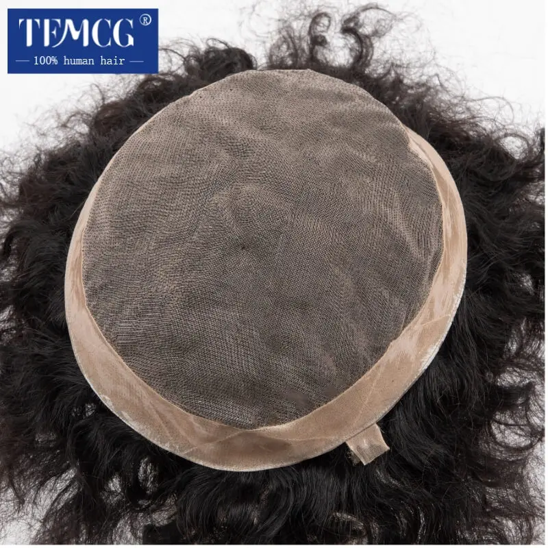 Water Curly Male Hair Prosthesis Mono Hair System Unit for Men Durable Wig For Men 100% Human Hair Replacement Men's Wig