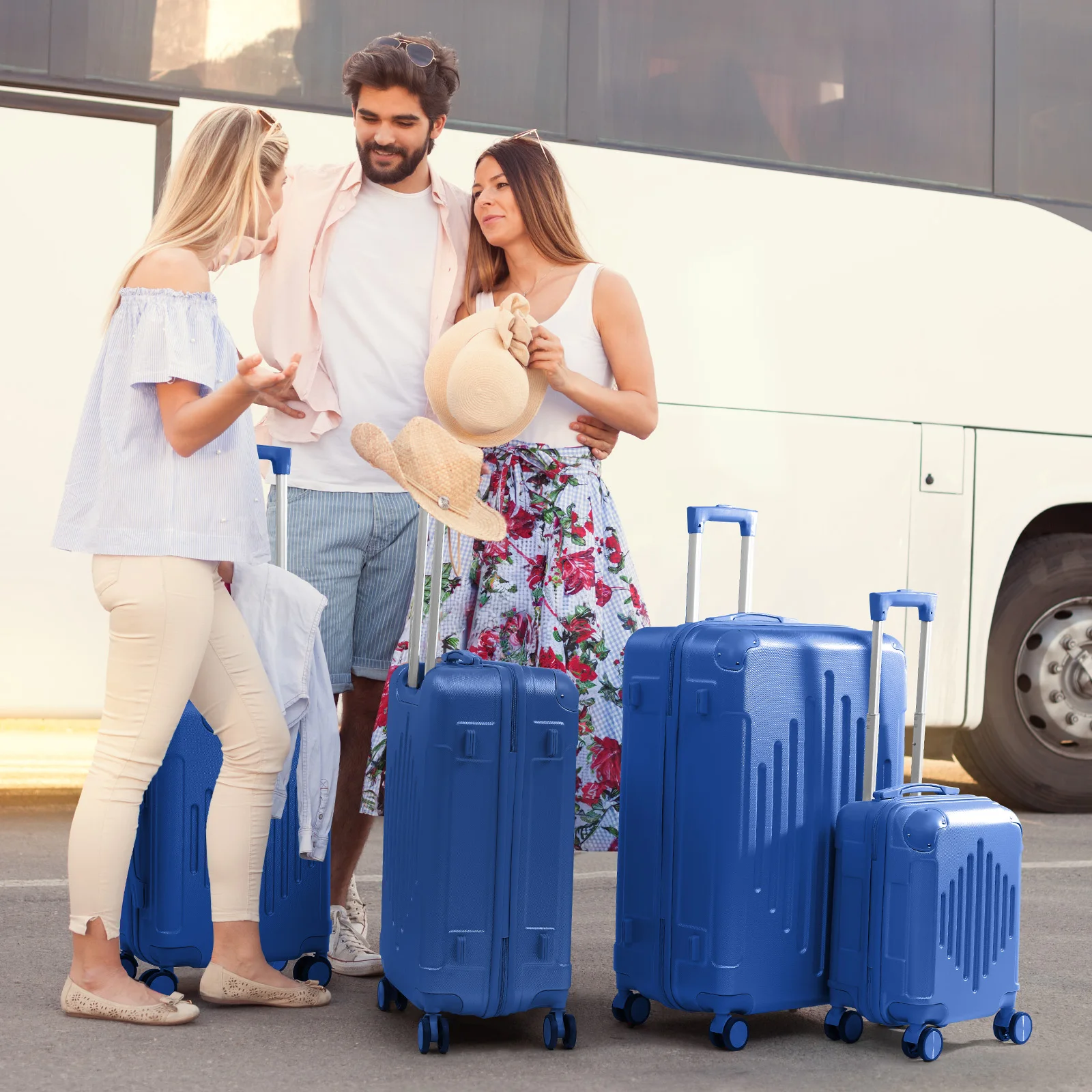 Rosahqnda Premium ABS Luggage Set with Diamond Pattern & Non-TSA Locks