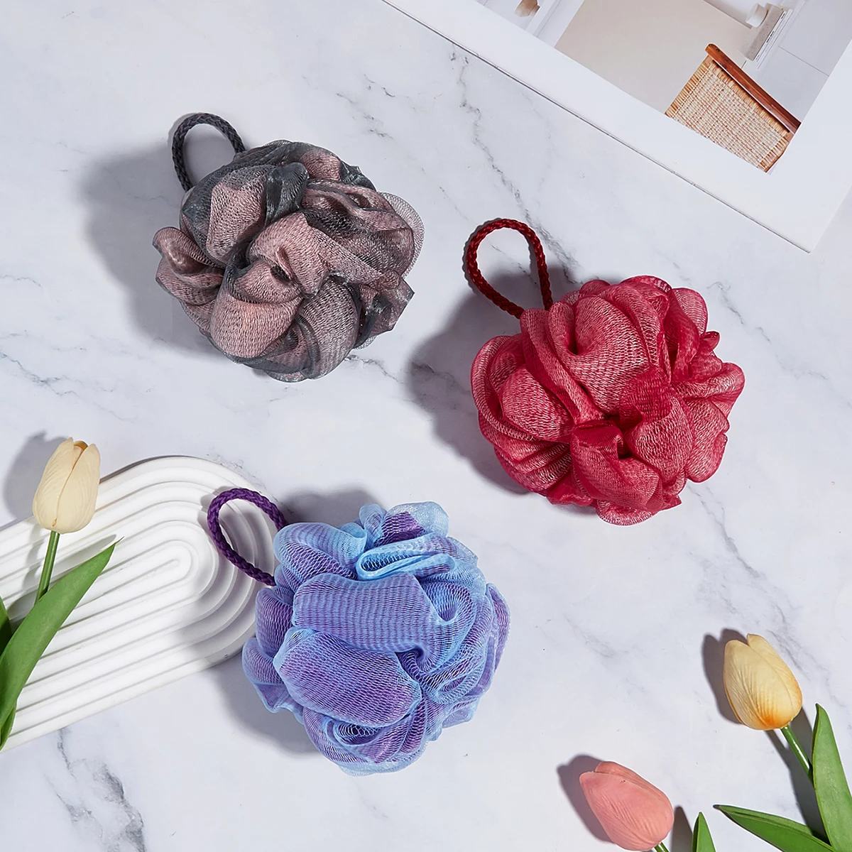 Shower Mesh Sponge Bath Puffs Bubble Ball Exfoliating Bath Sponge Body Scrubber Soft Cleanser Skin Scrub Bathroom Accessories 5