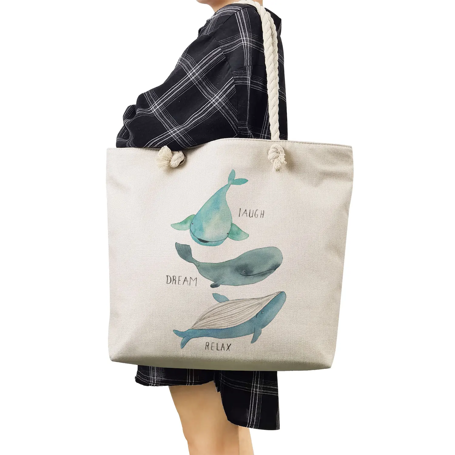 Women Designer Tote Bags Sea Creatures Pattern Traveling Shoulder Bags Eco Linen 