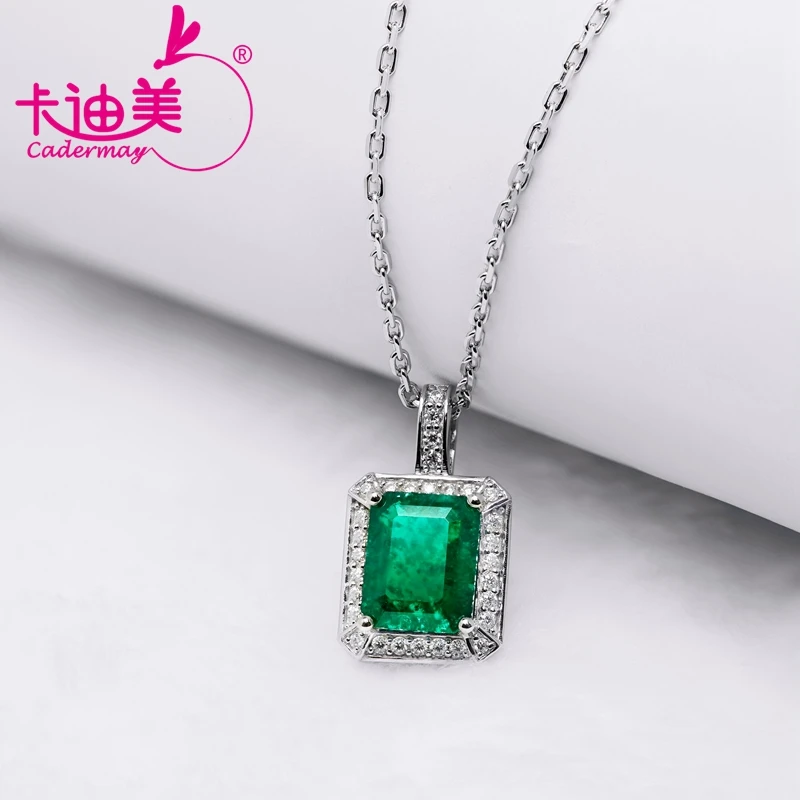 

CADERMAY Fine Jewelry Lab Grown Octagon Shape Emerald Pendants S925 Silver Necklaces For Women Christmas Party Gifts