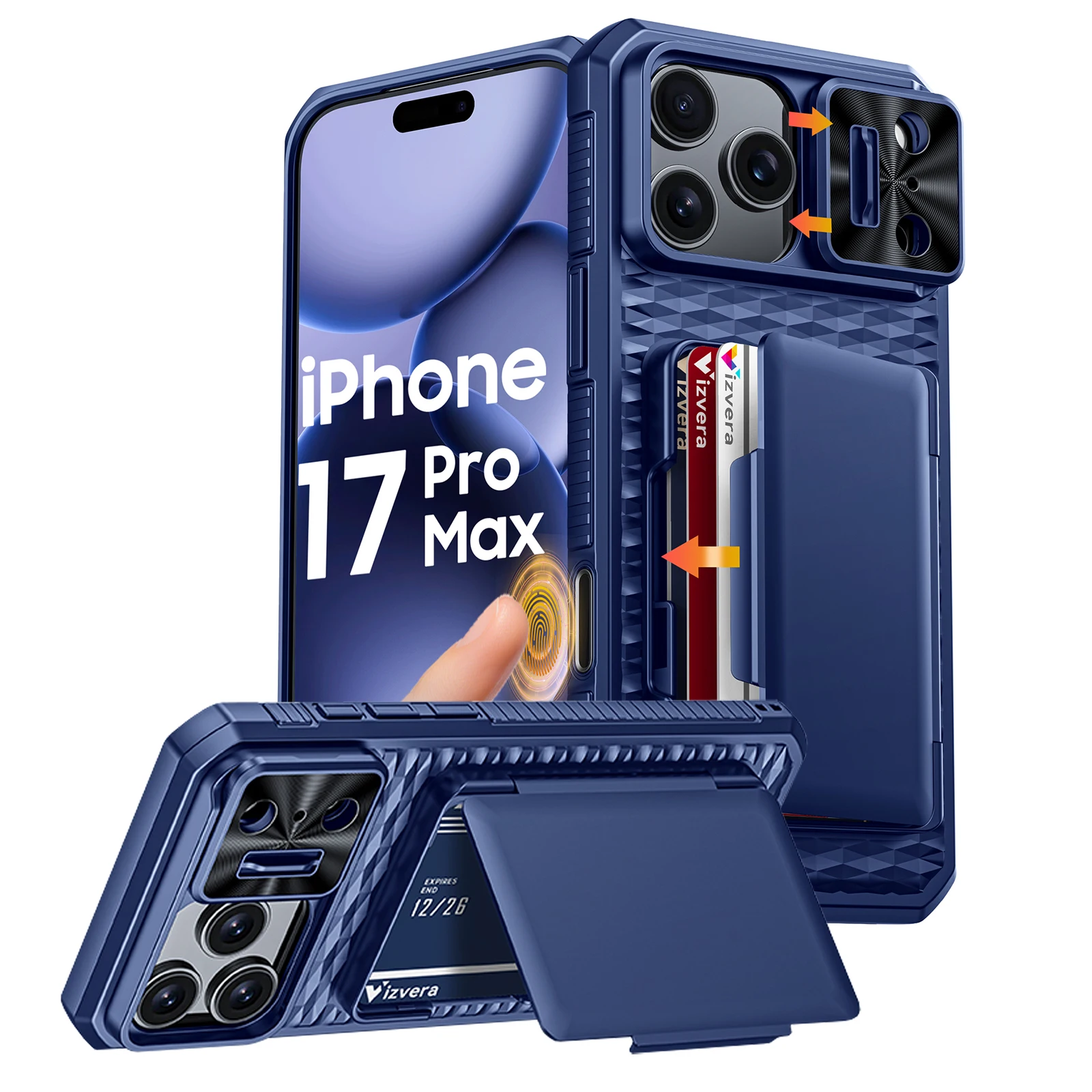 Premium Full Body Protective Wallet Case with Card Holder & Kickstand - Orange
