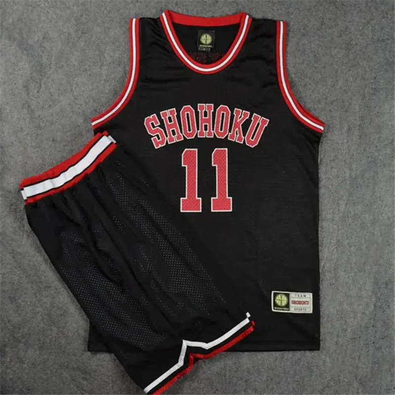 No 11 Rukawa Black Jersey Set Anime Shohoku School Basketball Team Jersey Set Slam Dunk Mitsui Sakuragi Costume Cosplay Uniforme