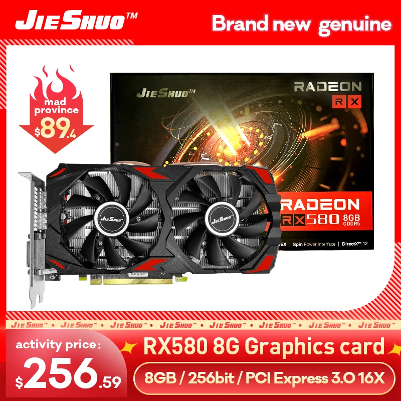latest graphics card for pc JIESHUO GPU RX 580 8gb In Stock  RX 580 8G Nitro Tarjeta Grafica Placa Grafica N3 RX 580 8GB Graphics Card For Gaming good video card for gaming pc