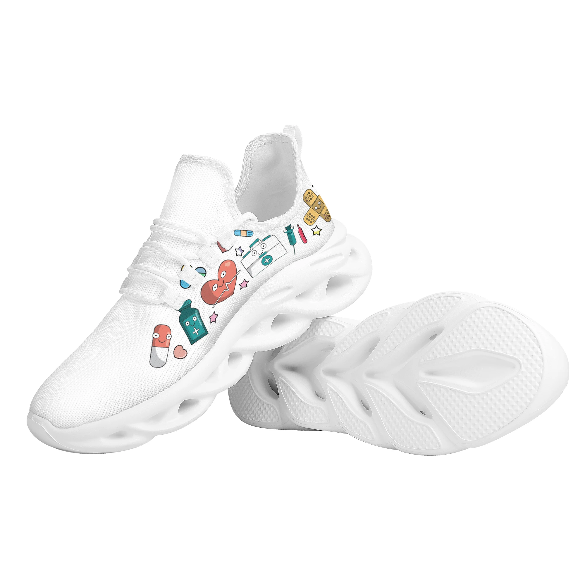 Yikeluo Shoes Women Nurse Shoes Nurse Medical Printing Platform Sneakers for Women Breathable Lace up Flat Shoes Comfort Femme