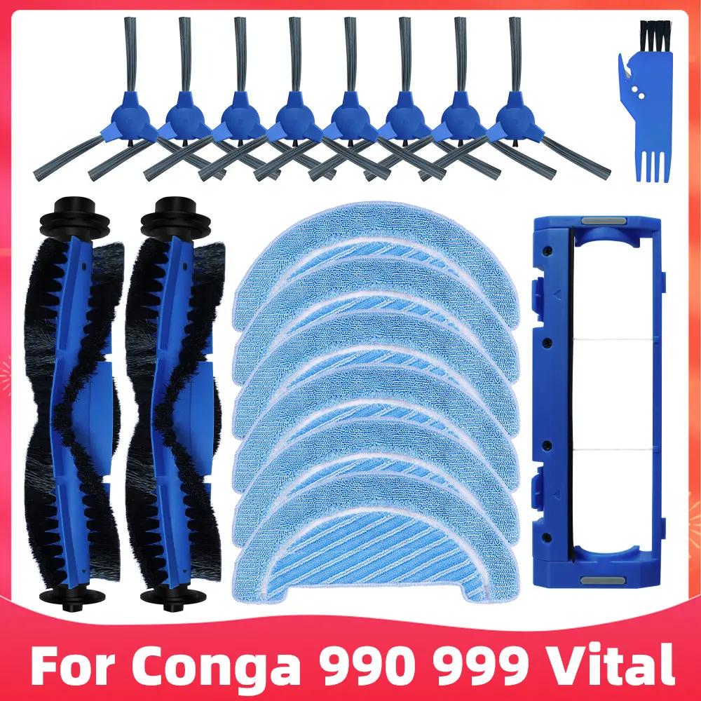Kit De Repuesto Para Robot Aspirador Cecotec Conga 999 / X-Treme - 8 Cepillos Laterales + 5 Filtros