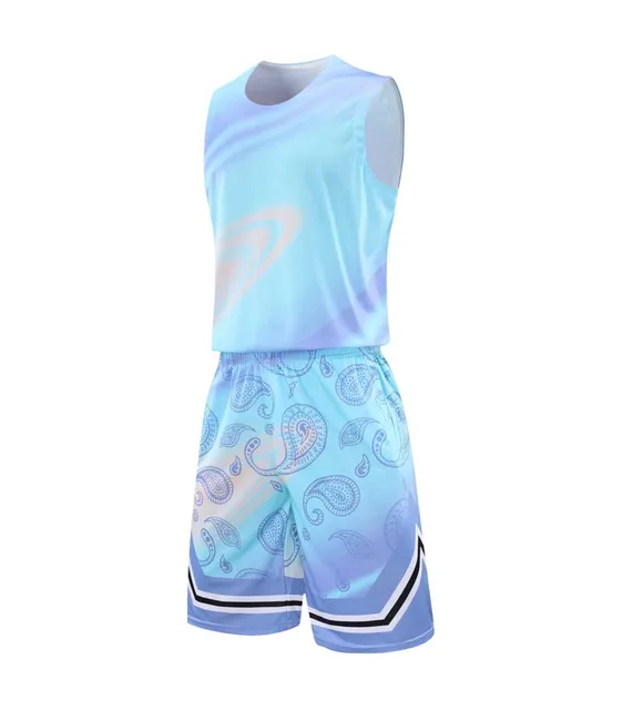 Wholesale 2020 Fully Sublimation Latest Design Light Blue Basketball Jersey  and Shorts Kit From m.