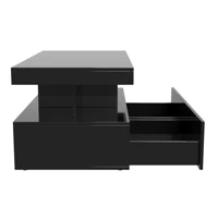 Superaly, Table basse avec lumières LED à changement de couleur, Table de loisirs multifonctionnelle pour appartements et maisons d'hôtes, Table basse de salon, Table basse de rangement avec deux tiroirs, Table basse de style panneau, Console de rangement, Table d'appoint, Noir 8