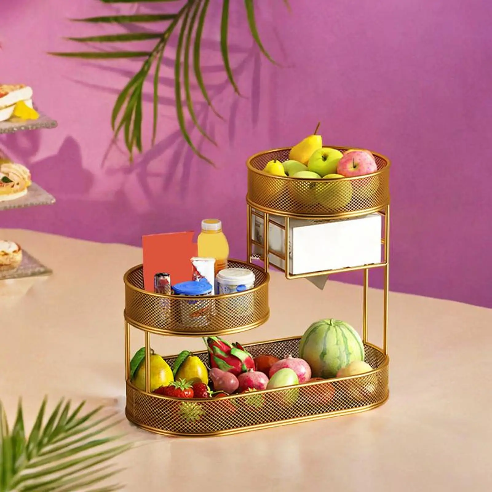 Countertop Fruit Basket Metal Wire Storage Basket Counter Serving Tray Space Saver Serving Stand Vegetables Storage Rack 3