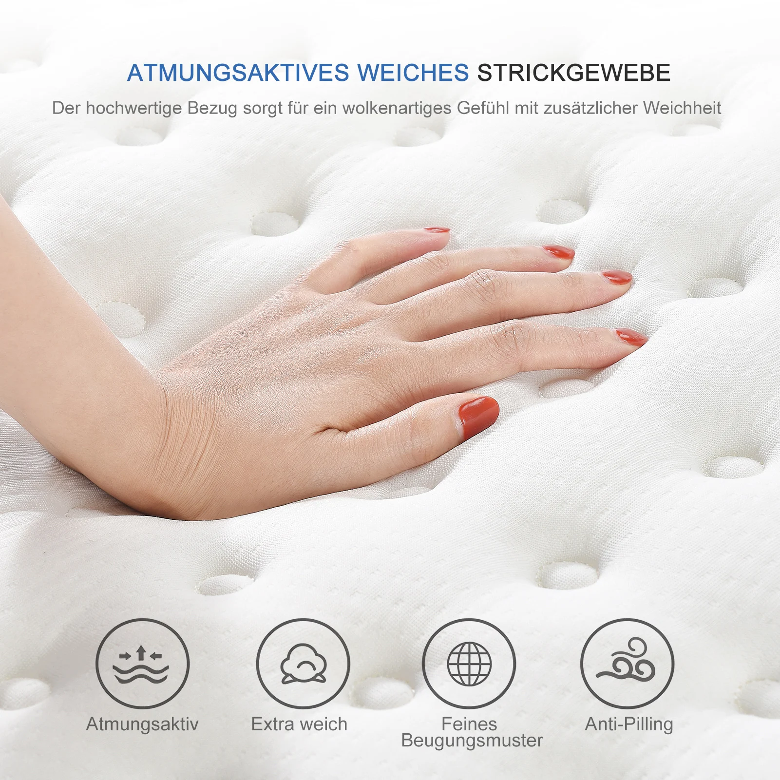 Matratze mit individuellen Taschenfalten, mittlere Festigkeit, atmungsaktives 3D-Gewebe, 25 cm Dicke, hochdichter Schaumstoff und genähtes Design – Detail 5