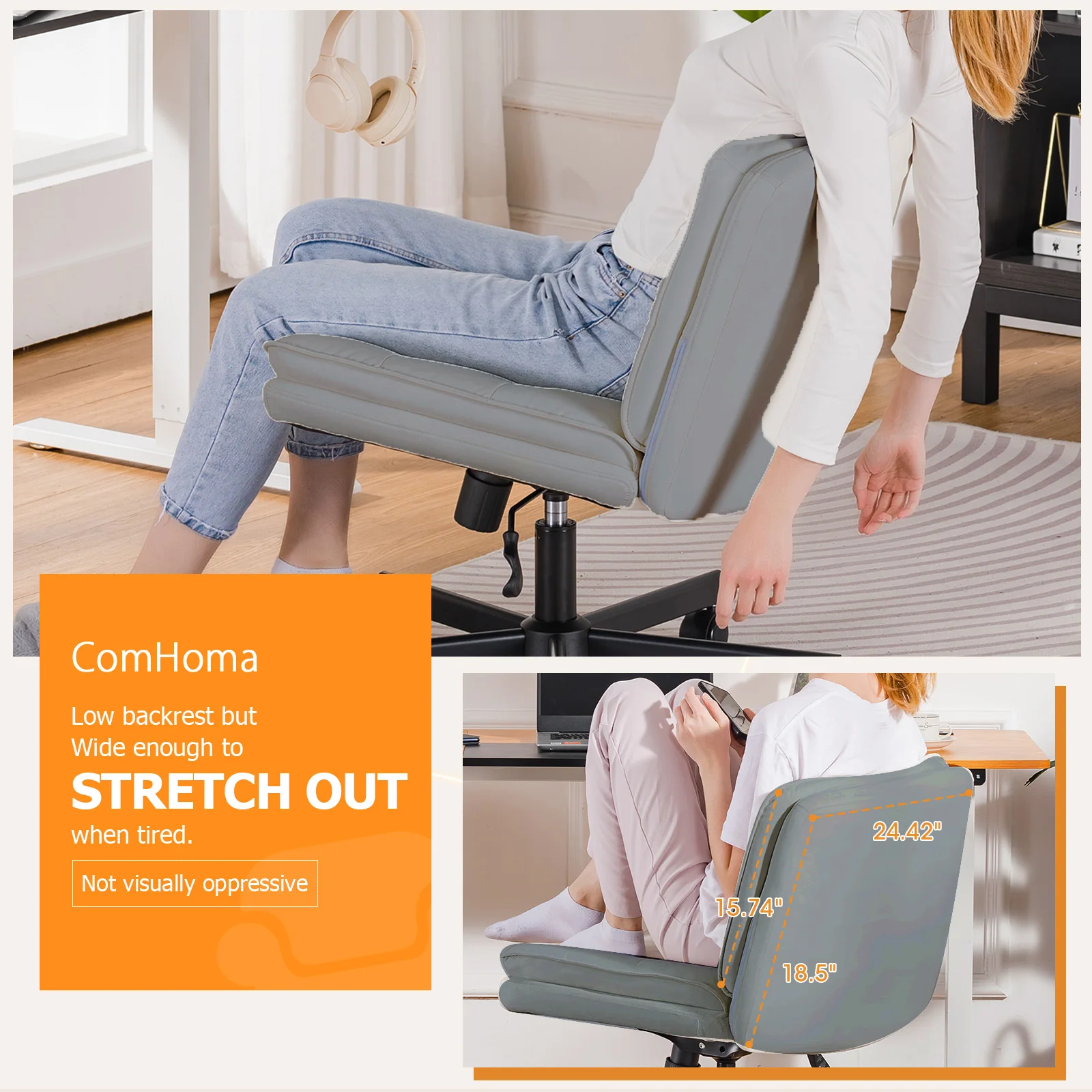 Criss Cross Chair with Wheels, PU Office Chair with Large Seat, Back Support & Adjustable Height for Home Use 5