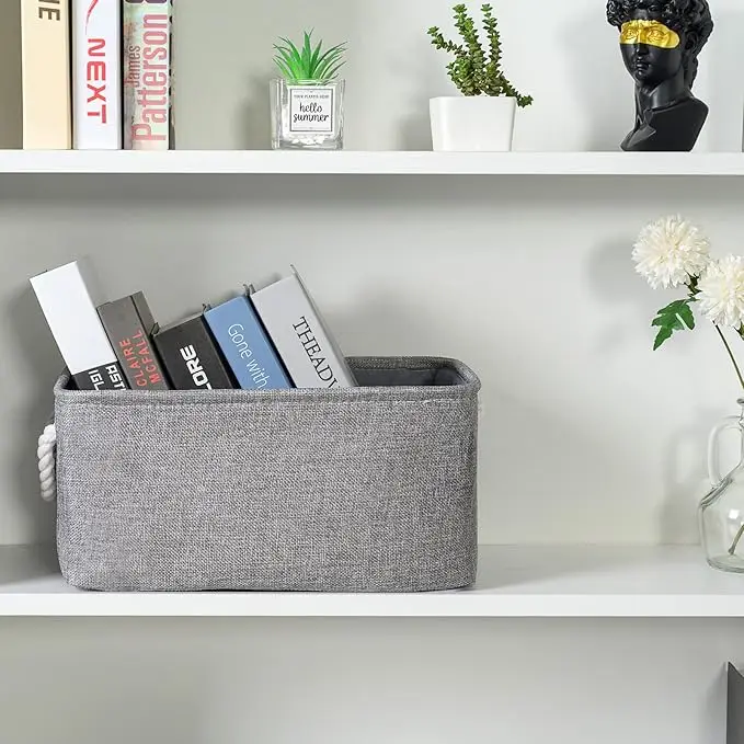 Fabric storage bins, medium, grey. Ideal for shelves, closets, or book organization, offering stylish and functional storage 3