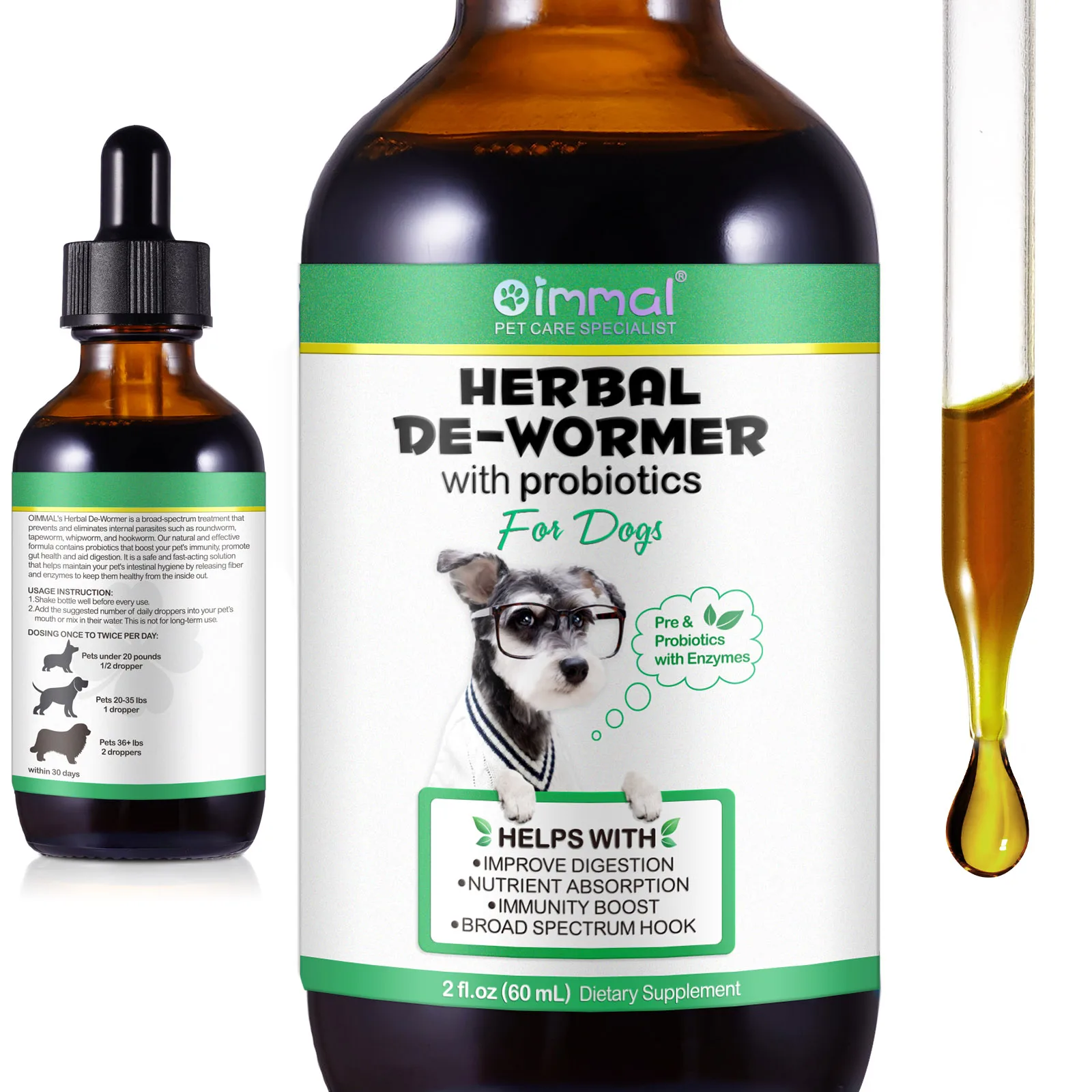 Pet Probiotics Pet Nutrition Supplement Liquid Drops Herbal Dewormer with Probiotics for Dogs