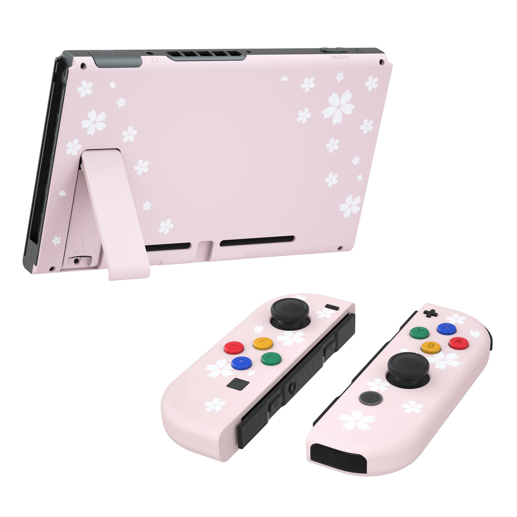 eXtremeRate Back Plate + Controller Housing Shell with Full Set Buttons for  NS Switch Console - Cherry Blossoms Pink Petals