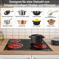 Cooksir Table de cuisson en céramique et verre 4 assiettes, plaque de cuisson intégrée de 60 cm, auto-suffiante, 6000 watts, cadre en acier inoxydable, 220 V, sans prise 5