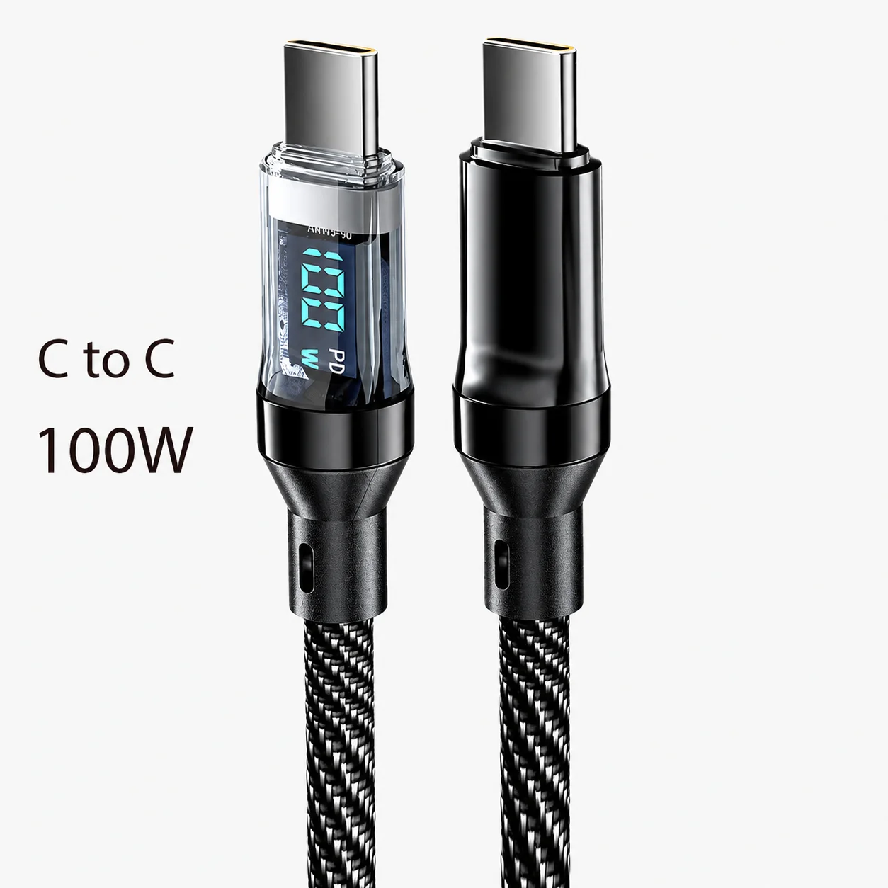 High-Power LED Display USB-C Fast Charging Cable with 480Mbps Data Transfer - Durable Nylon Braided Cord