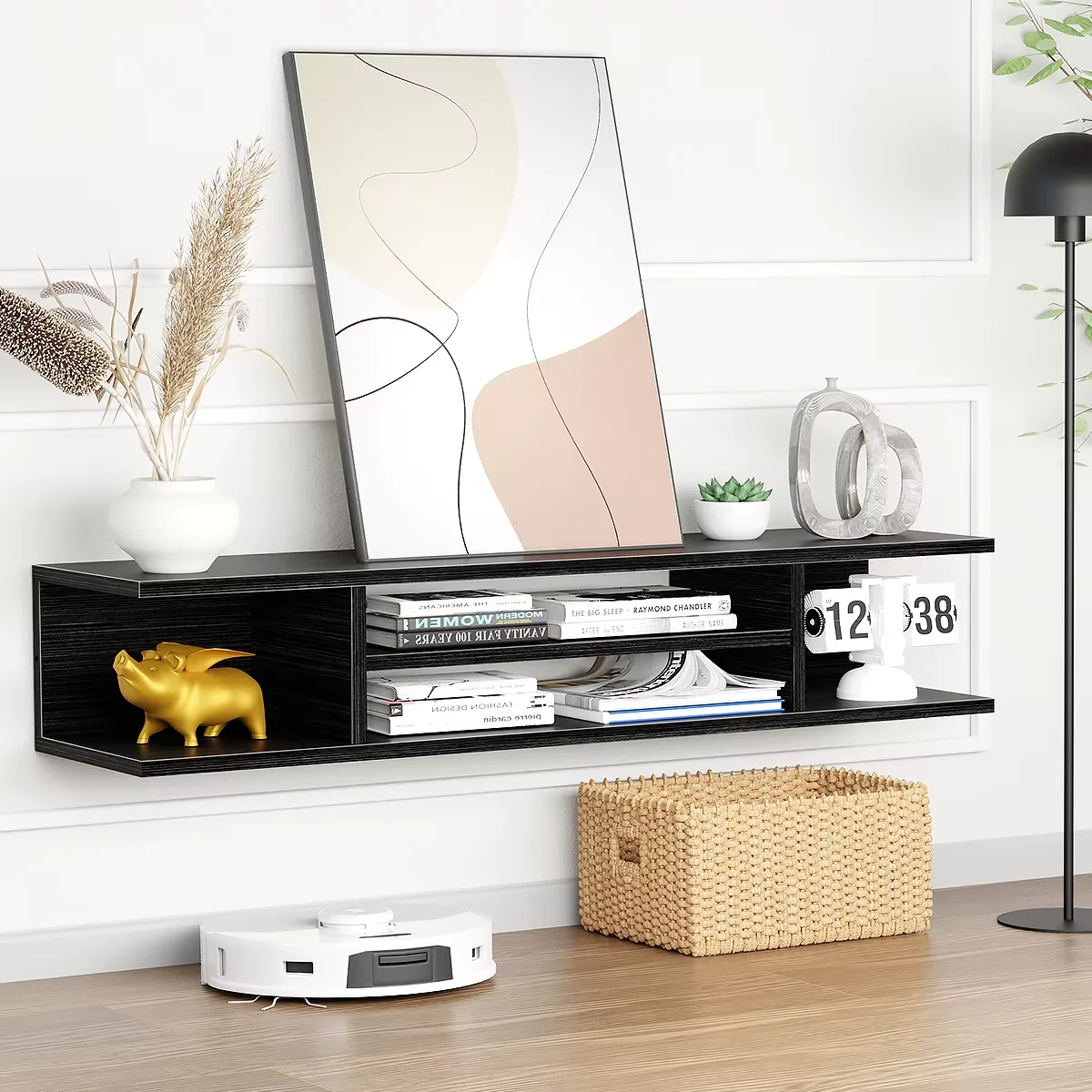 Suspended Tv Cabinet with Storage and Cable Hole, 120×28.7×23cm, Minimalist Design for Home