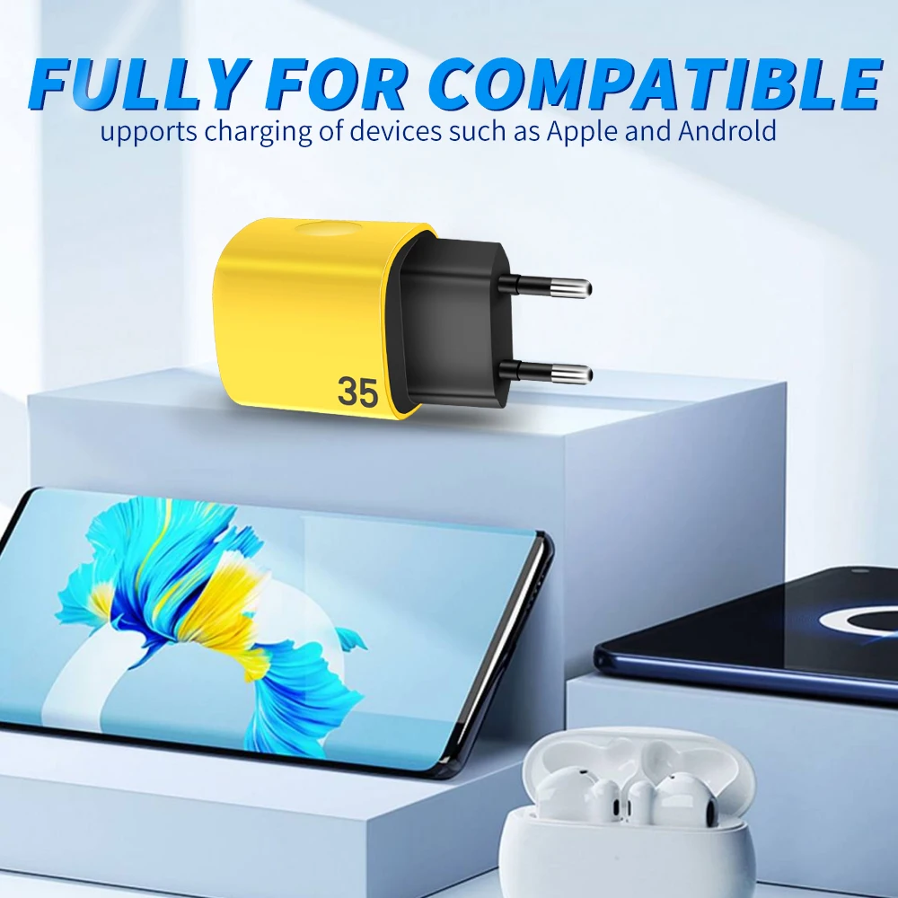 35W USB C Charger Fast Charger Type C 20W PD Phone QC3.0 Quick Chargers For iPhone 15 14 13 12 Pro Max Samsung Xiaomi Poco f5