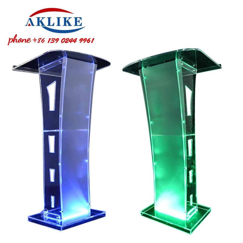 AKLIKE Acrylic Luminous Podium Cheap Glass Church Pulpit Modern Lectern Clear Desk