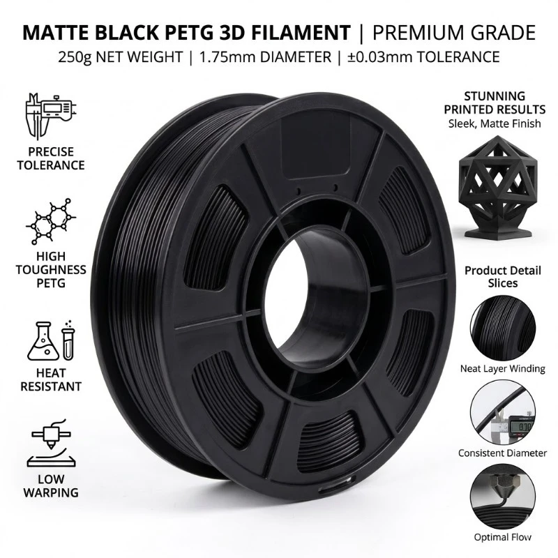 PETG 블랙, 그레이, 투명, 스킨 컬러, 화이트, 핑크, 3D 프린터 필라멘트 1.75mm 250g, 고강도, 뛰어난 레이어 접착력