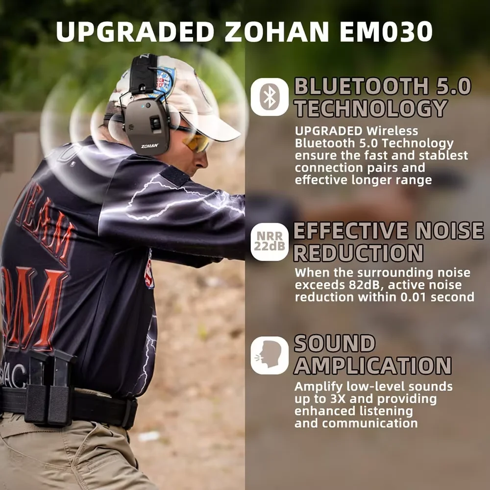 zohan 5.0 Bluetooth Earmuffs casque anti bruit Tactical Shock outdoor hunting security protection active shooting headphones