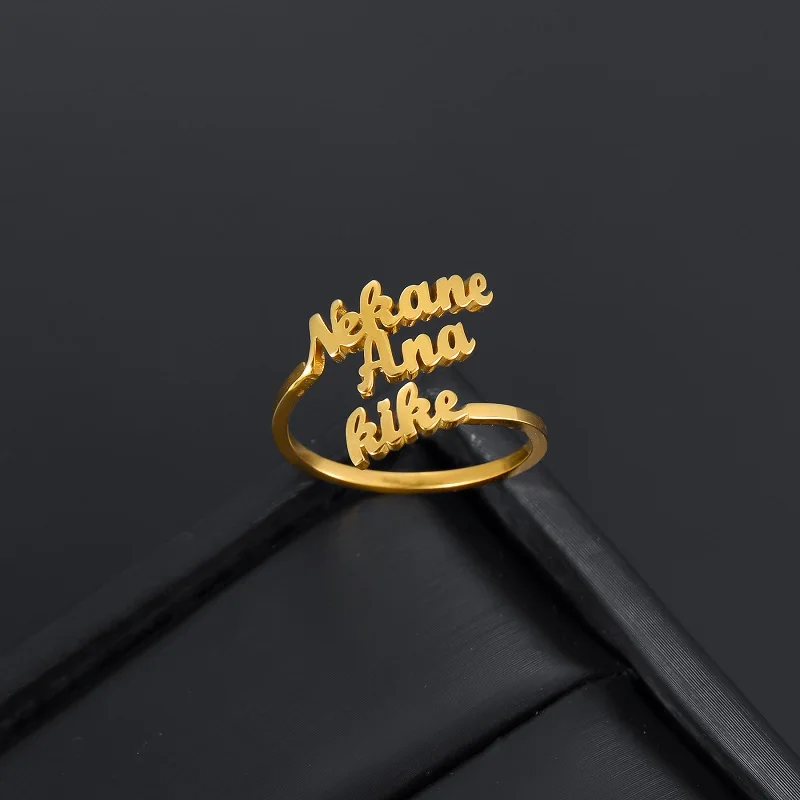 Nestandartní dvojitý jméno prsten pro muži ženy čeleď prsten personalizované šperků nerez ocel šperků nastavitelný rozměr vánoce dar