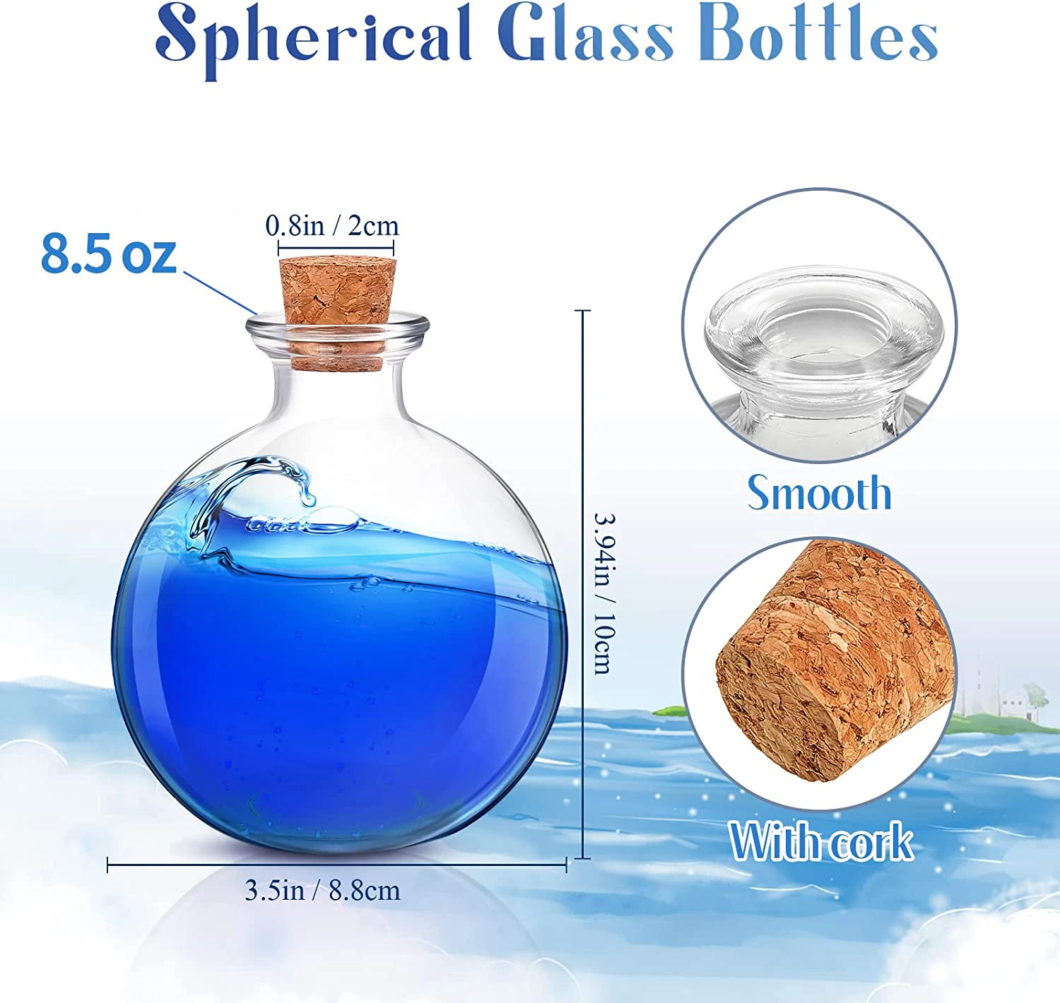Spherical Glass Bottles with Cork  Round Potion Bottles Clear  Decor Decorative Glass Sphere Jar for Sand Costume Props 2