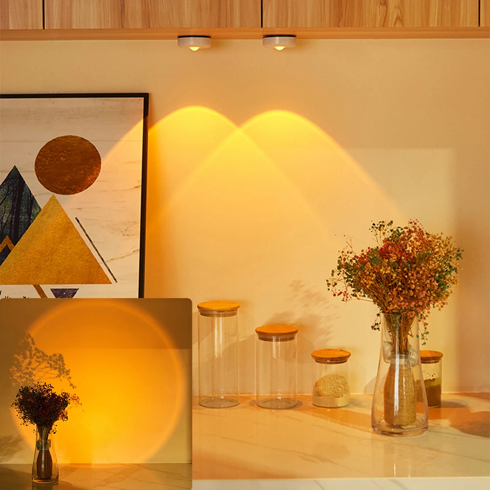 Battery Powered Touch LED Cabinet Lights Stick On Wall Sunset Lamp for Kitchen Bedroom Closet Cupboard Night Light Decoration led night light,led cabinet light,cabinet lights,led cabinet lights,under cabinet light
