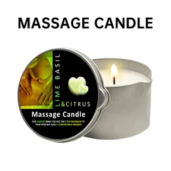 Lavender Aromatherapy Massage Candle - Moisturizing Soy Wax 2oz Gift for Relaxation & Home Ambiance (Lime Basil - Citrus)