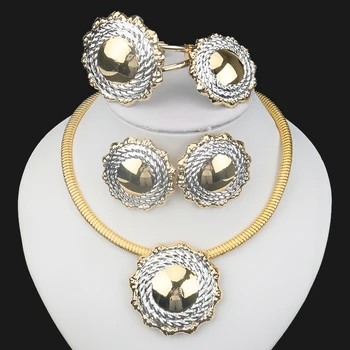 Italian Gold Plated Jewelry Sets Wedding Dubai Choker Necklace Bracelet Earring Ring Nigerian Bridal Set African Jewellery