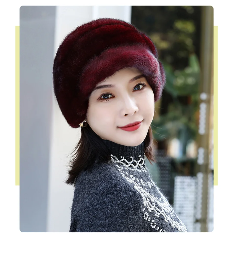 2022 Winter Hat Women Russian Mink Fur Hat Women Outdoor Winter Hat Earmuff Ski Cap Keep Warm Ladies Fur Hat Free Shipping