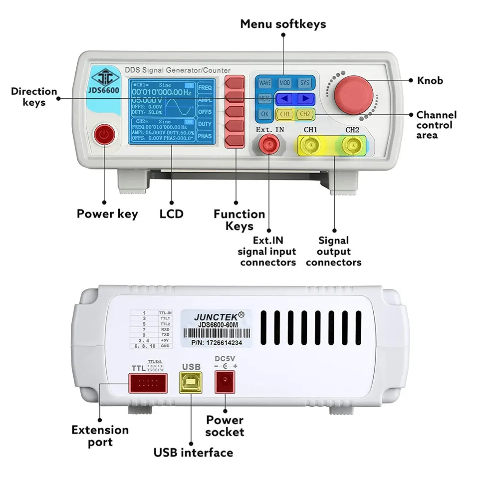 JDS6600 15/30/40/50/60MHz DDS Function Signal Generator/Source Dual/2-CH Frequency Meter Arbitrary Waveform Pulse Generator 4