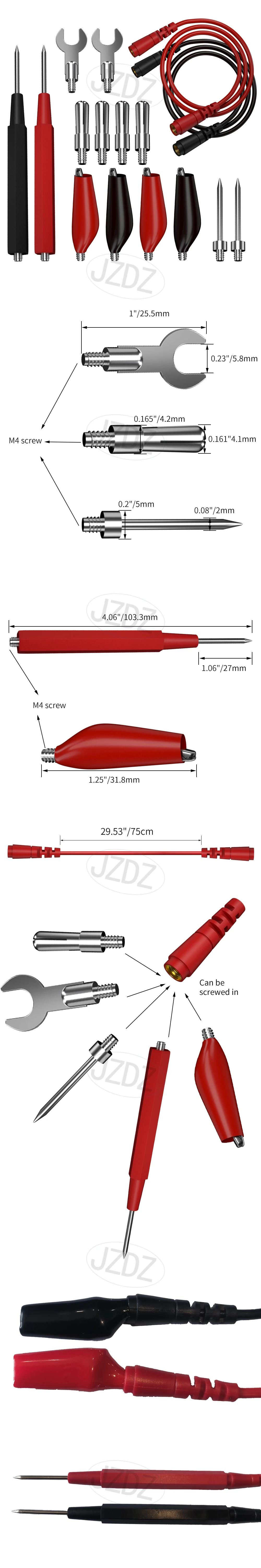 Jzdz 16-in-1-Multimeter-Testkabel Kit austauschbare Silikon-Überbrückung drähte mit Krokodil klemmen, Sonden, Bananen stecker, Test nadel – Detail 1