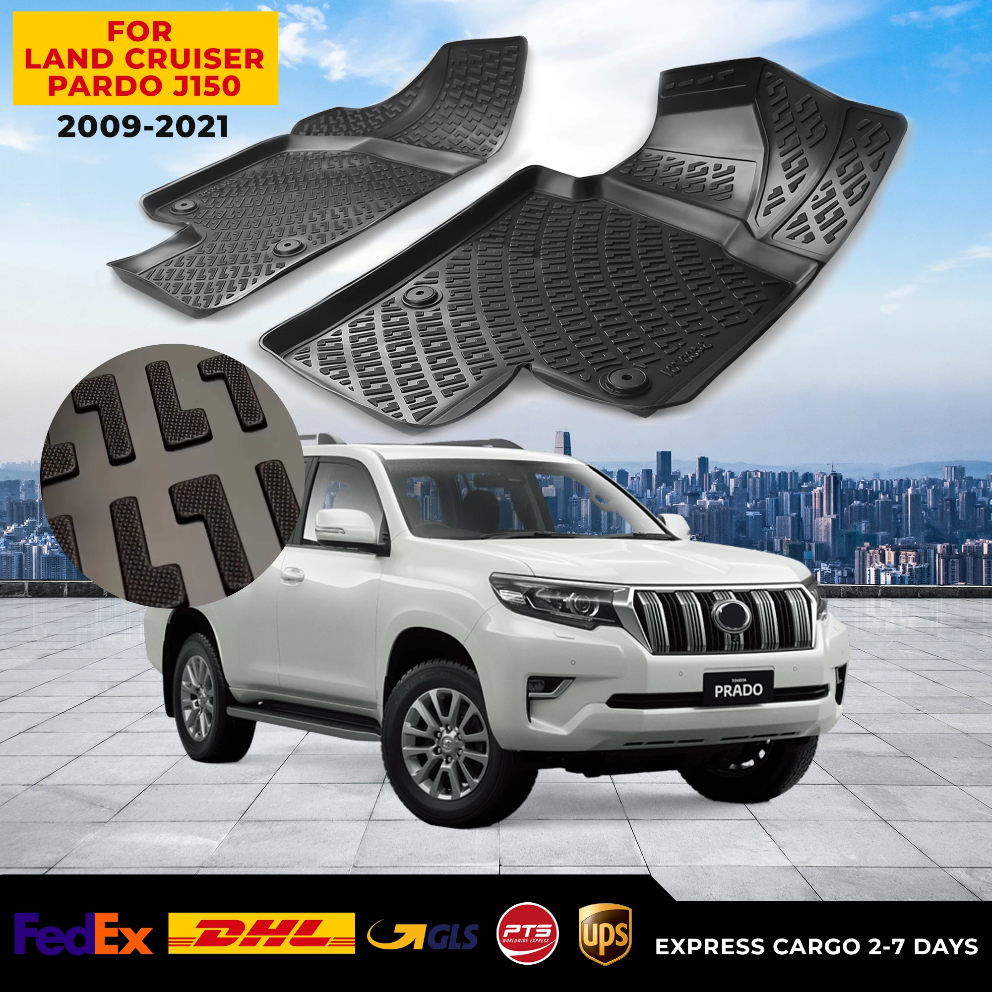 

3D Car Floor Liner For Toyota Land Cruiser Prado J150 09-21 Waterproof Special Foot Pad Fully Surrounded Mat Accessories Nonslip