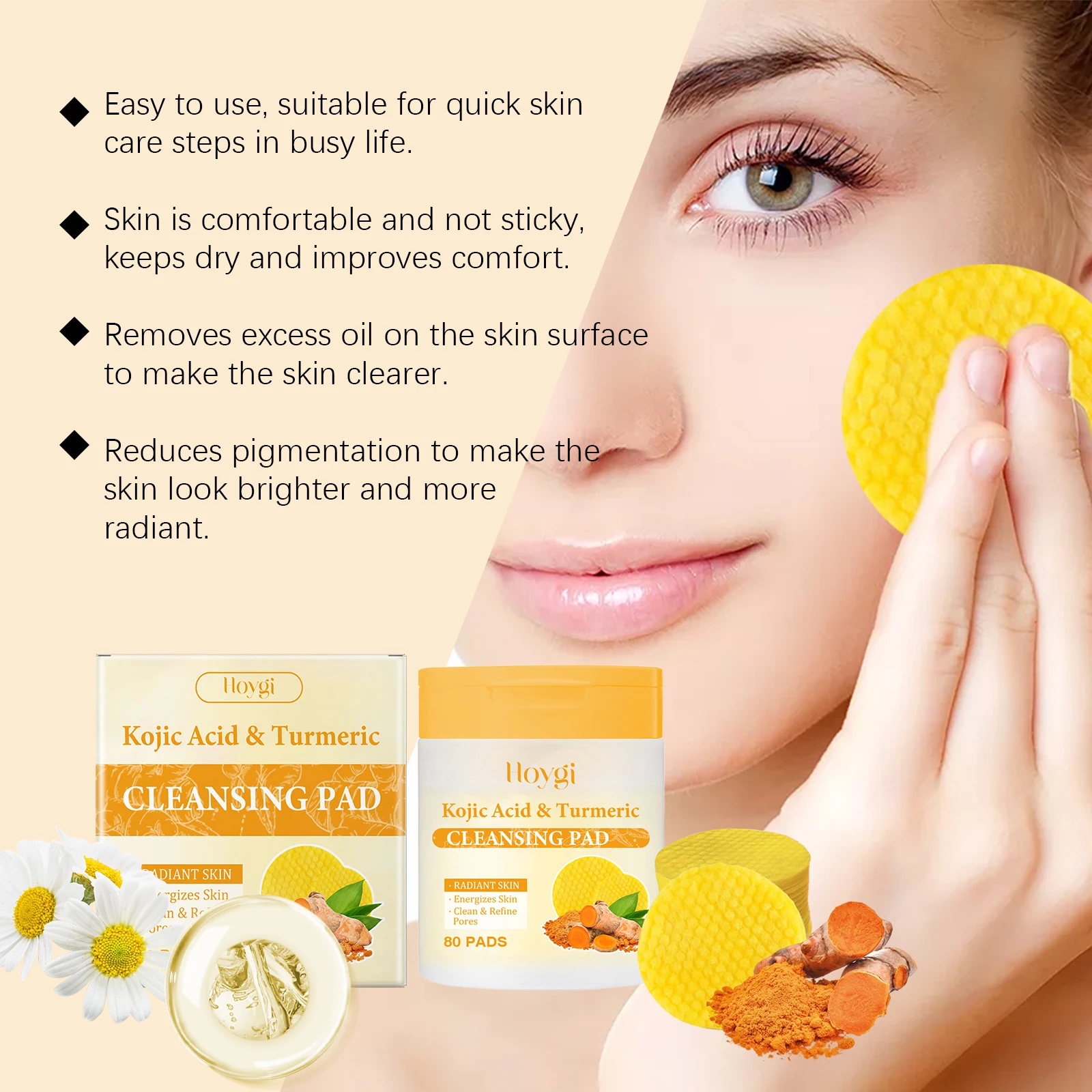 Turmeric Face Cleaning Pads Gentle Exfoliating & Pore Refining_voghion.com
