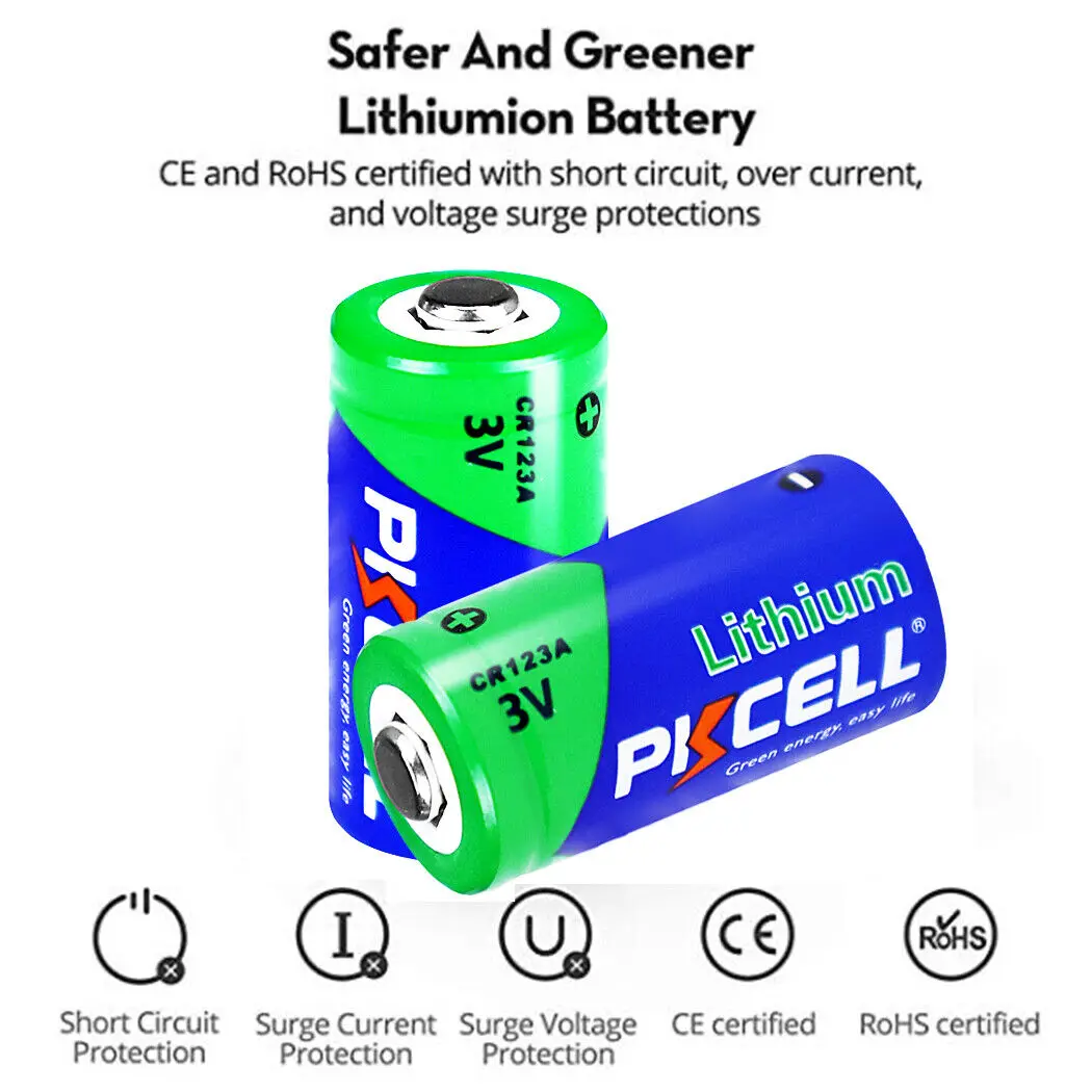 8PC PKCELL CR123A 3V Lithium Battery 123 123A BR2/3A CR123 High-Voltage Batteries Use In LED torches And Digital Cameras lithium battery