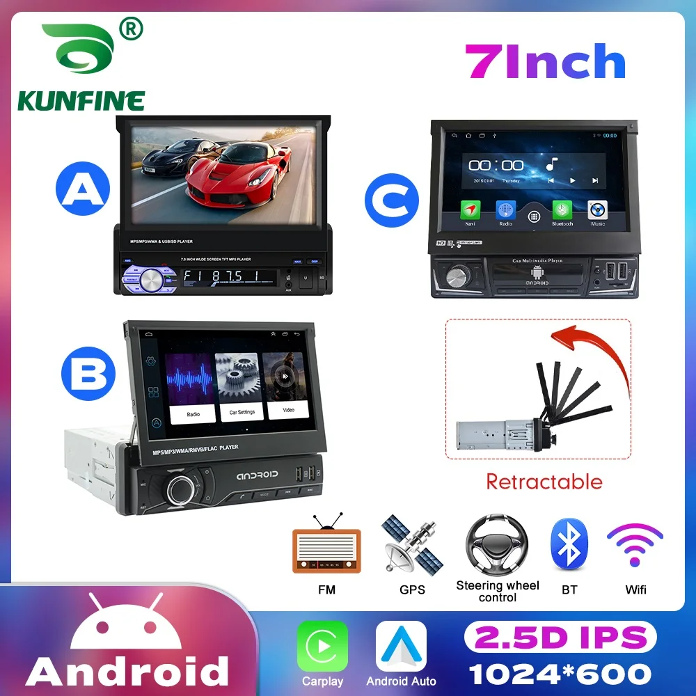 

1Din Android 7" IPS GPS Navigation Universal Retractable Screen Car Radio Multimedia Video Player Central Car Stereo Bluetooth