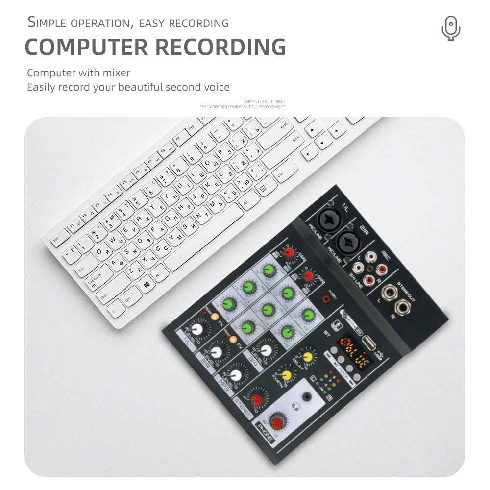 Mic 2U Mini Audio Mixer audio mixer Broadcast Podcast 4 Channels Volume Control Powerful Power Adapter/Charging Bank Dual Use Mini Mixer