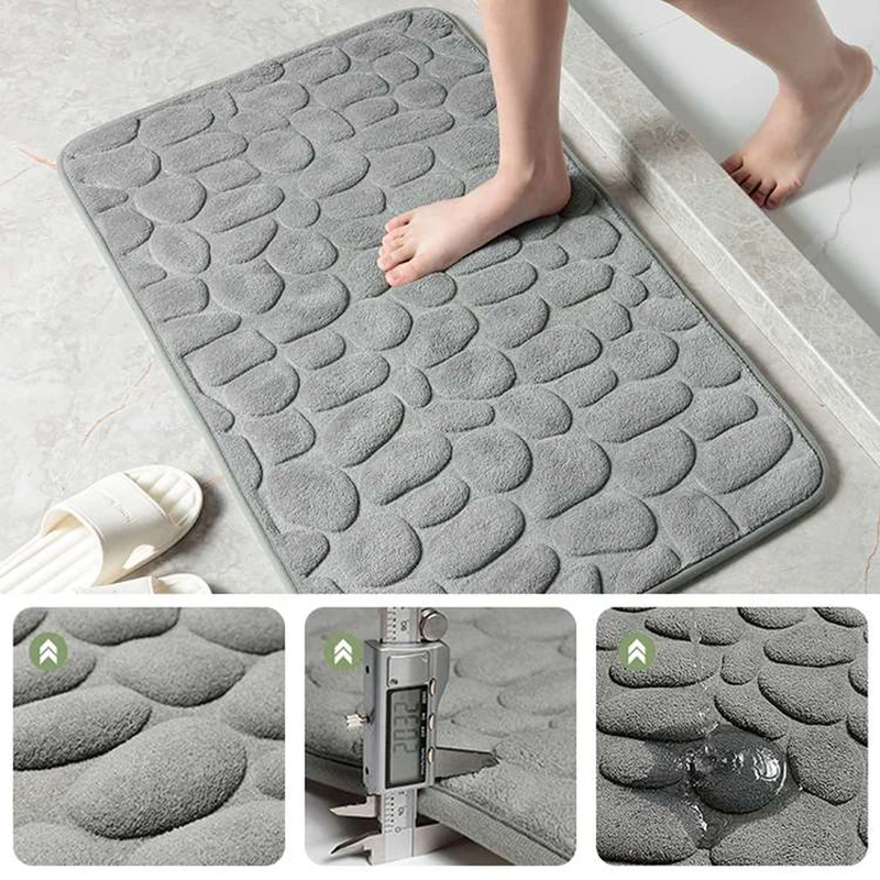 Cobblestone Embossed Bathroom Bath Mat Nonslip Carpets In Wash Basin