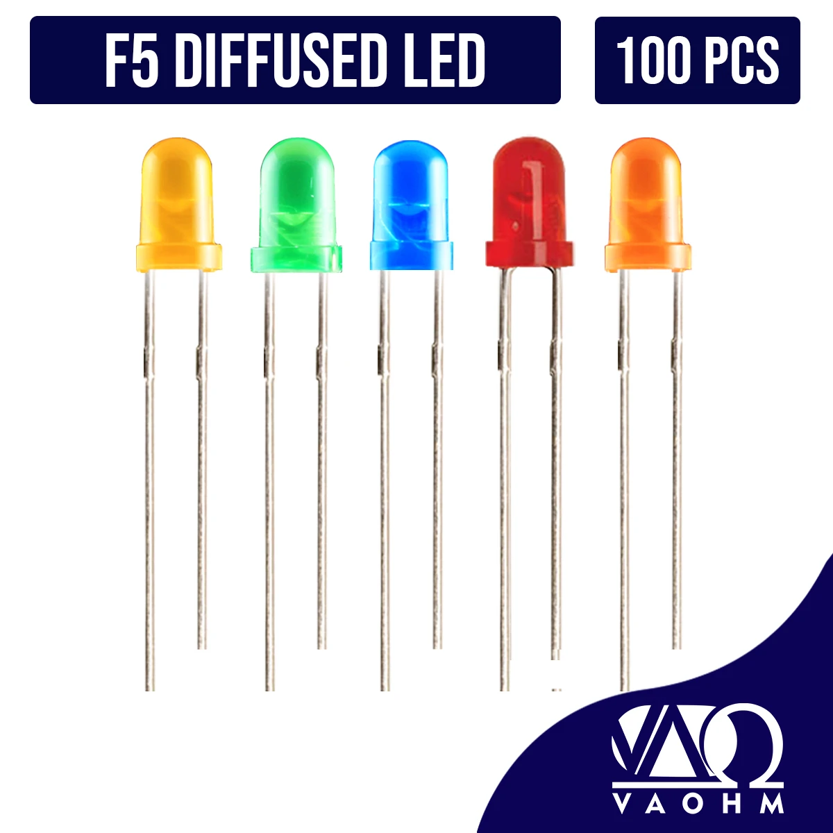 LED Assortment Kit 100PCS/LOT F5 Diffused Round 5mm Light Emitting Diode (RED/BLUE/GREEN/ORANGE/YELLOW)