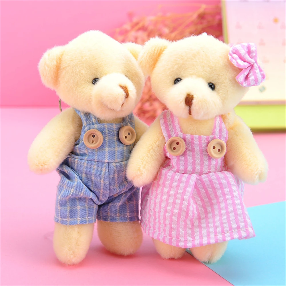 

Hot Sales 12CM Cute Teddy Bear Plush Doll Couple Bears Stuffed Doll Keyring Keychain Pendant Bag Accessories Children's Day Gift