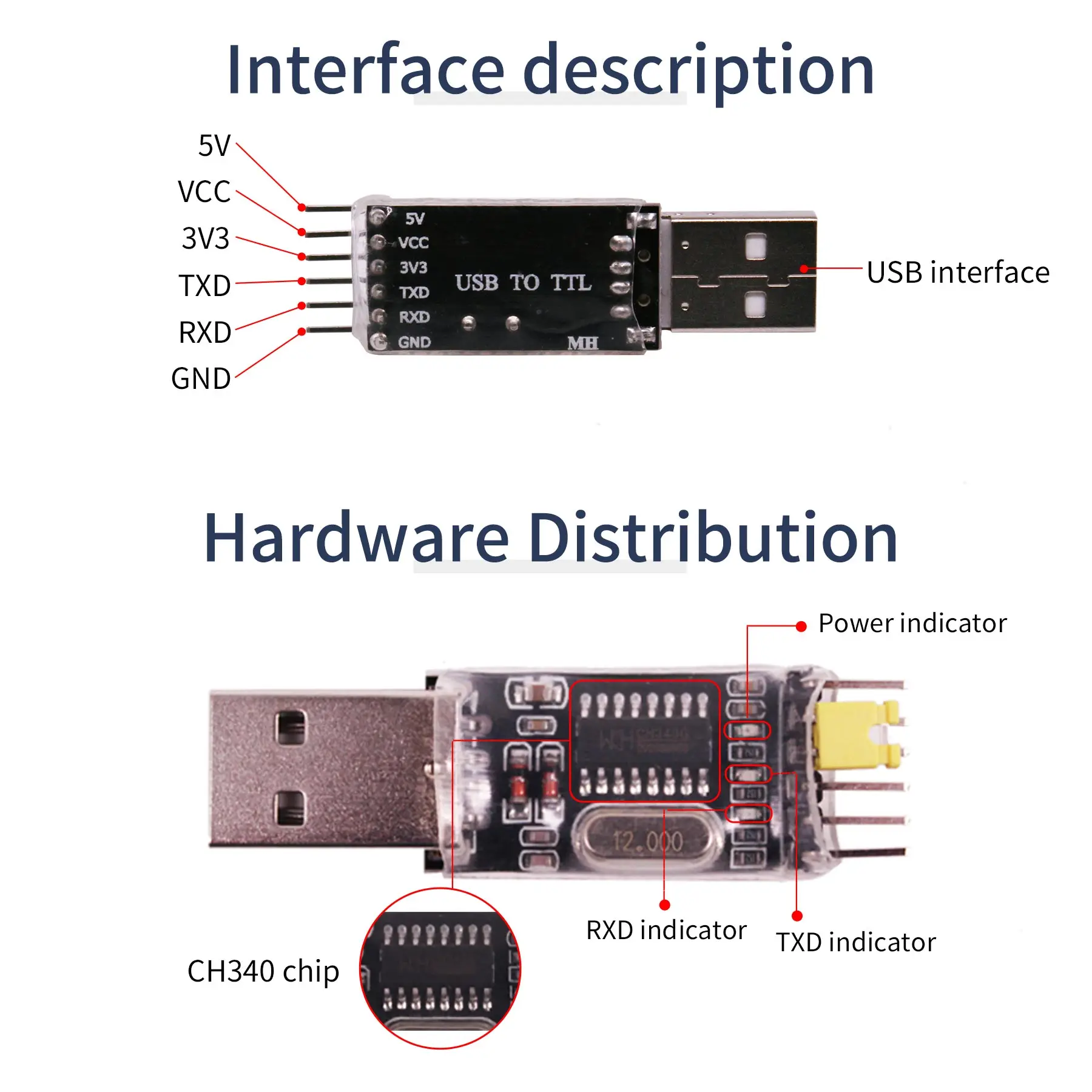 CH340 USB to TTL Module 5PIN Connector Module Serial