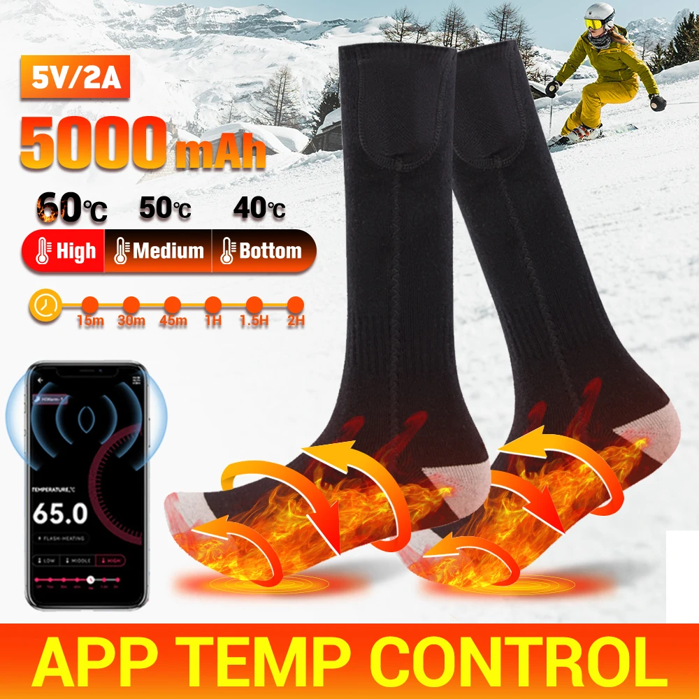 

5000mah Winter Heated Socks Men's Women's Thermal Heating Foot Warmer App Control Electric Socks Warm Socks Cycling Trekking Ski