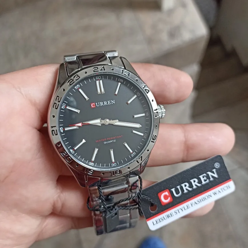 Curren 8452 relógio de quartzo masculino simples moda lazer relógio de negócios preto prateado pulseira de aço inoxidável relógio de pulso para masculino photo review