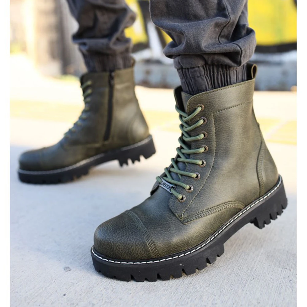 

CFN Store 2023 Boots for Men Green Lacing and Zipper Non-Leather Winter Fashion Snow Large Sizes Ankle Sports Comfortable Warm Design Man's Shoes Easily Wear Breathable Footwear 009