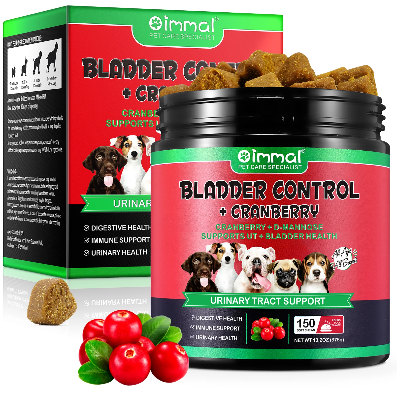 Cranberry Bladder Health for Dogs Active Ingredients Cranberry D-Mannose Support Dog Urinary Tract Kidney Health